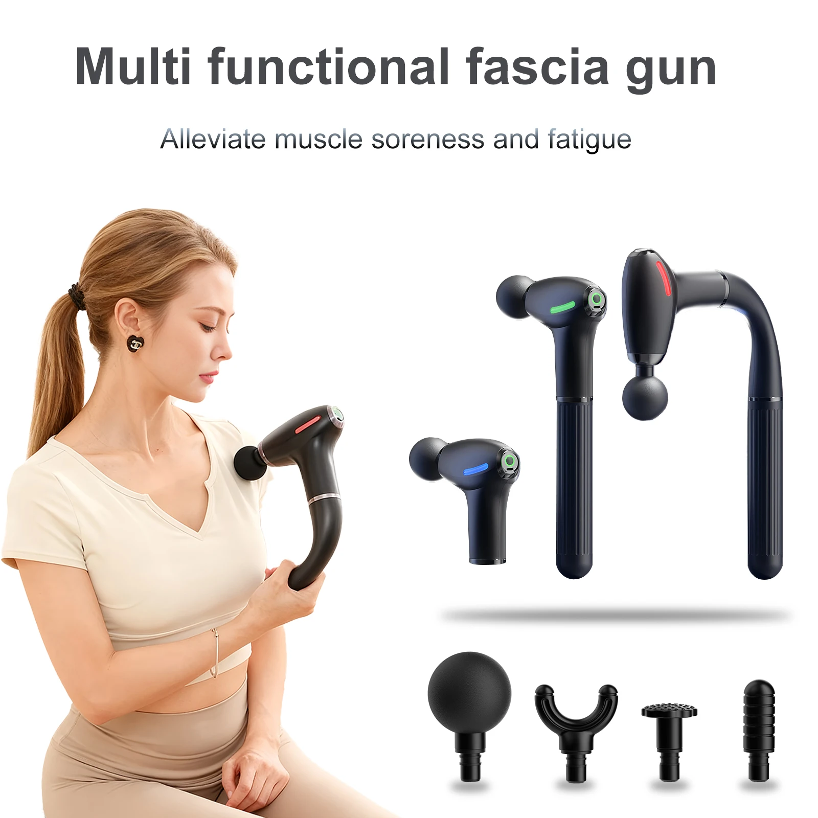 Health Wellness - Multifunctioneel fasciapistool met verlengd handvat Percussie-rugmassageapparaat